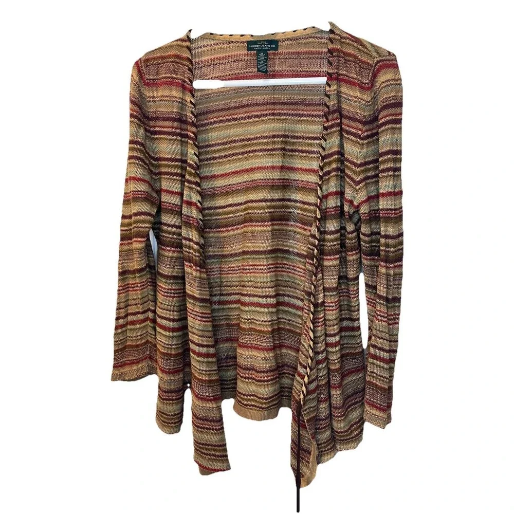 Lauren Ralph Lauren Striped Boho Cardigan Open Front Duster Sweater Size M